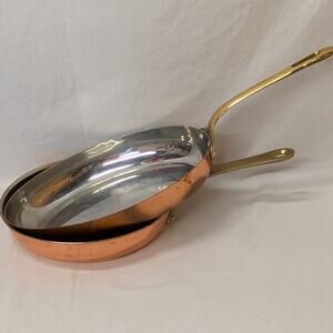Set of 2 Vintage Copper Pans - Oval and Round Handmade